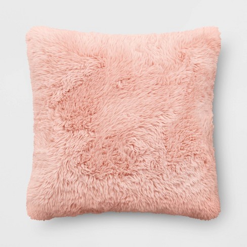 Oversized Faux Fur Square Throw Pillow Gray - Room Essentials™ : Target