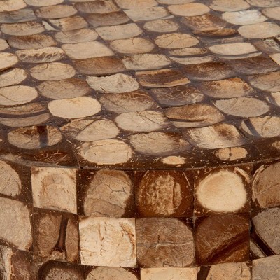 Natural Brown Coconut Shell Mosaic Round End Table