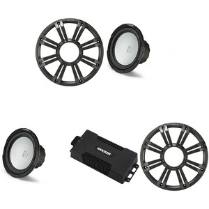 Kicker 48PXA6001 Weatherproof Powersport Mono Amp & (2) 10" 4 Ohm Marine Subwoofer ( Charcoal Grill ) - 1 of 4