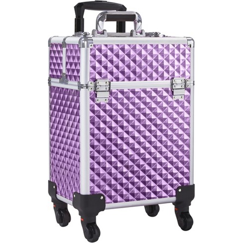 HOMCOM Rolling Makeup Train Case, Large Storage Cosmetic Trolley, Lockable  Traveling Cart Trunk with Folding Trays, Swivel Wheels and Keys, Silver