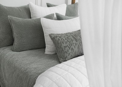 Silver Moss Embroidered Cotton Velvet Throw Pillow