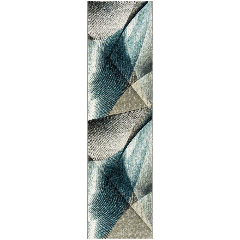 2'2inX6' Geometric Loomed Runner Gray/Teal - Safavieh