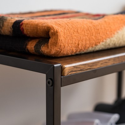 Brown and Black Stackable Wood and Metal Shoe Rack Bench