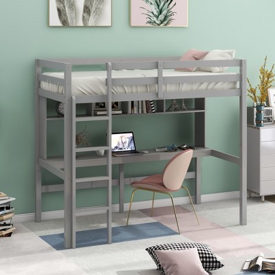 Twin Size Loft Bed With Desk, Shelves, And Ladder-modernluxe : Target