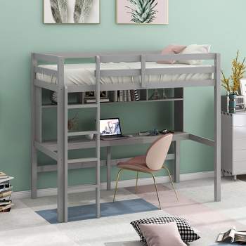 Twin Size Loft Bed with Desk, Shelves, and Ladder-ModernLuxe