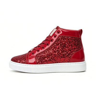 Bangka Men's High Top Sneakers Fashion Glitter Blink Lace Up Dress Shoes, red-11 — фото 3