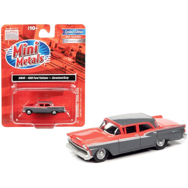 1959 Ford Fairlane Geranium Pink and Gunsmoke Gray 1/87 (HO) Scale Model Car by Classic Metal Works, 1 of 4