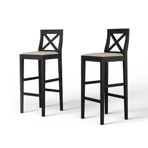 PAGED Modern Bar Height Stools Set of 2, Wooden Upholstered Counter Stools, Dining Chair with Back and Footrest for Bar, Kitchen - 1 of 4
