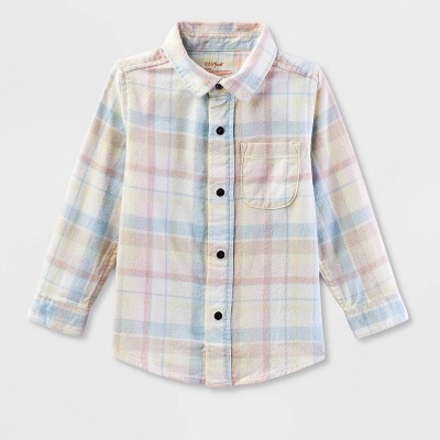 Image of Toddler Boys' Adaptive Long Sleeve Plaid Woven Top - Cat & Jack™ Pink/Cream 2T