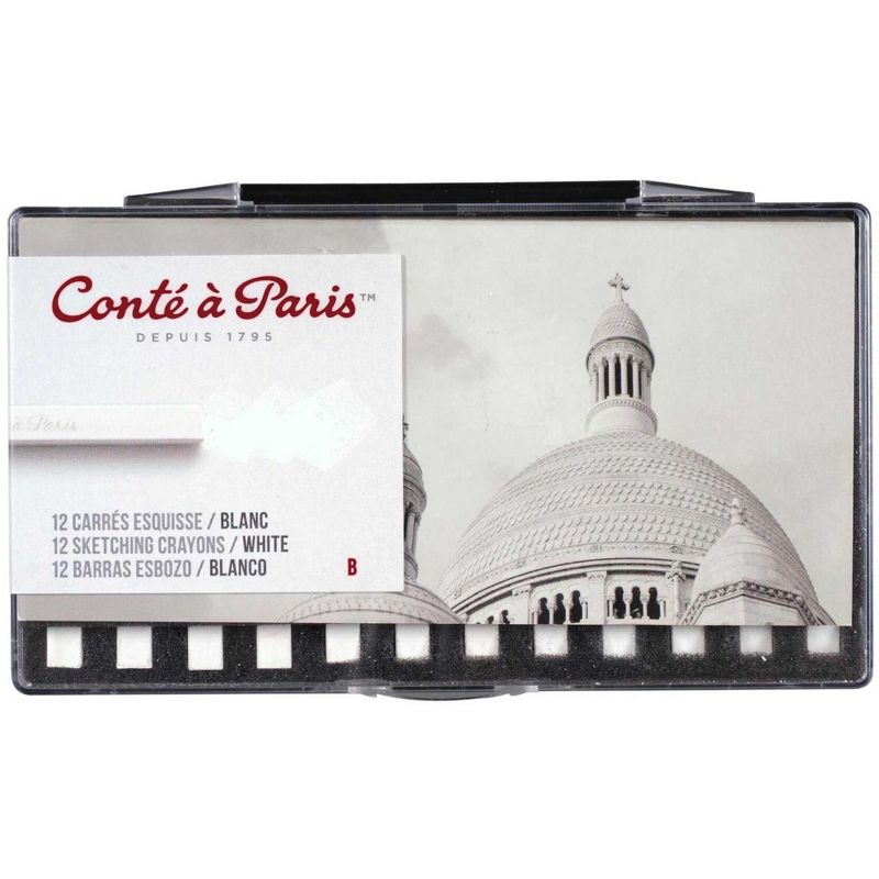 Conte Crayons in Plastic Box, B Tip, White, Pack of 12, 1 of 3