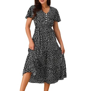 INSPIRE CHIC Women's Summer Casual Short Flutter Sleeve V Neck Elastic Waist Flowy Polka Dots Dress - 1 of 4