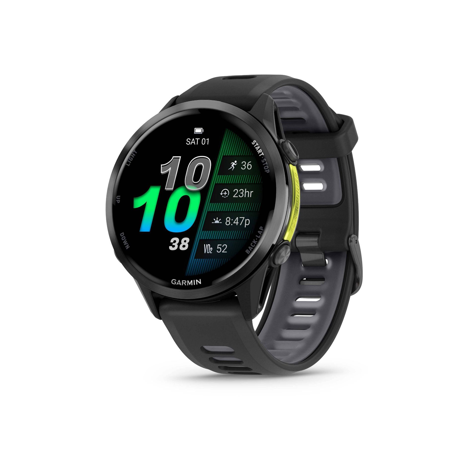 Garmin Forerunner 970 Smartwatch Carbon Gray DLC Titanium with Black Case and Black/Translucent Whitestone Band