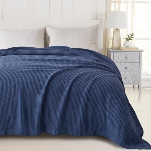 Great Bay Home Cotton Super Soft All-season Waffle Weave Knit Blanket (full  / Queen, Navy) : Target