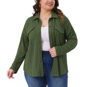 Women's Plus Size Textured Lapel Long Sleeve Soft Casual Button Down Shirts with Pockets - Agnes Orinda - 1 of 4