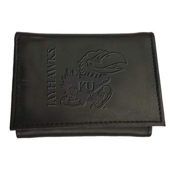 Evergreen NCAA Kansas Jayhawks Black Leather Trifold Wallet Officially Licensed with Gift Box