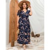 Plus Size Women's Flowy Tiered Maxi Dress - V-Neck, Short Sleeve & Waist Tie with Floral Print - 3 of 4