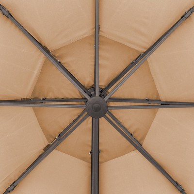 11.5' Tan Aluminum Cantilever Patio Umbrella with Crank