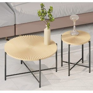 CENGHU  2-Piece Coffee and End Table Set, Waterproof MDF with PVC Cover,  Classic Rustic Side Table, Distressed Cylindrical Design Tea Table - 1 of 4