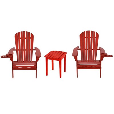 Jiallo Foldable Adirondack Chair with cup holder Bristro Set, 2 Foldable Adirondack Chairs with cup holders and 1 End Table