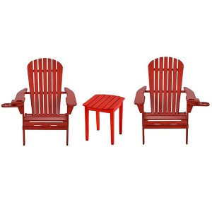 Jiallo Foldable Adirondack Chair with cup holder Bristro Set, 2 Foldable Adirondack Chairs with cup holders and 1 End Table - 1 of 4