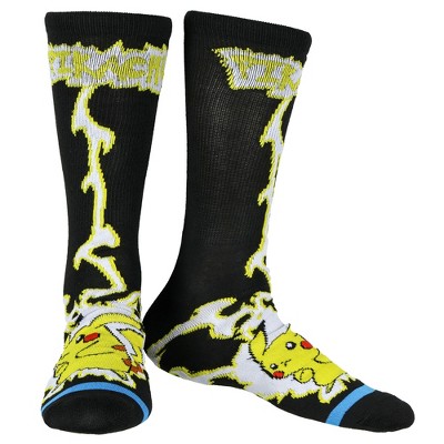 Pokemon Crew Socks Men's Pikachu Electric Shock 1 Pair Socks for Shoe Size 8-12 Black