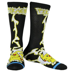 Pokemon Crew Socks Men's Pikachu Electric Shock 1 Pair Socks for Shoe Size 8-12 Black - 1 of 4
