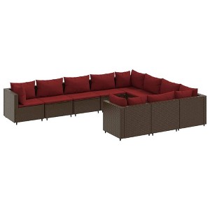 vidaXL Patio Sofa Set Brown and Cinnamon Red - 1 of 4