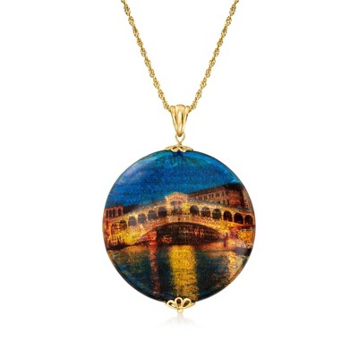 Ross-Simons Italian Multicolored Murano Glass Rialto Bridge Pendant Necklace in 18kt Gold Over Sterling Size