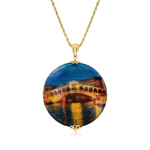 Ross-Simons Italian Multicolored Murano Glass Rialto Bridge Pendant Necklace in 18kt Gold Over Sterling Size - 1 of 3