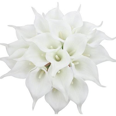 Duovlo 20pcs Calla Lily Bridal Wedding Bouquet Lataex Real Touch Artificial Flower Home Party Decor (Pure White)