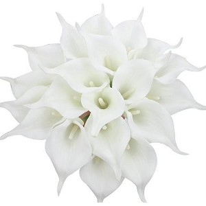 Duovlo 20pcs Calla Lily Bridal Wedding Bouquet Lataex Real Touch Artificial Flower Home Party Decor (Pure White) - 1 of 4