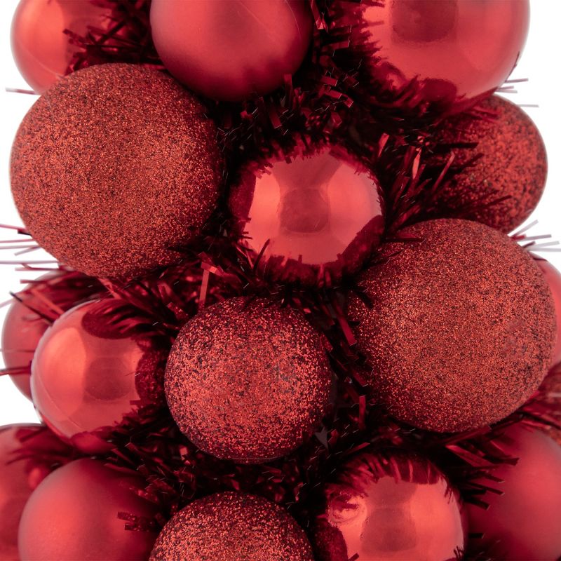 Northlight 15.75" Red 3-Finish Shatterproof Ball Christmas Tree with Tinsel, 5 of 6