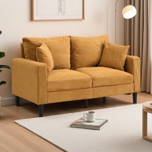 57" Upholstered Wooden 2-Seater Loveseat with Pillows & Space-Saving - 1 of 4