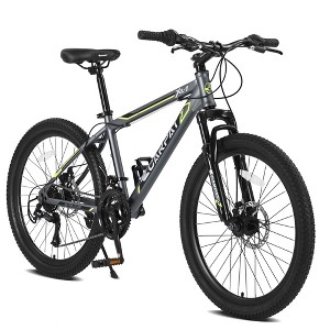 VASIP 24'' Mountain Bike for Boys & Girls,Shimano 21-Speed & Dual Disc Brakes,Steel Frame with Front Suspension for MTB Trails,Gray - 1 of 4