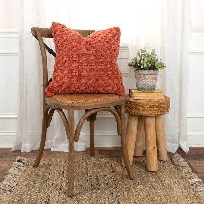 Terracotta Textured Cotton 20" Square Throw Pillow