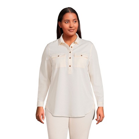 Lands' End Women's Plus Size Cotton A-line Long Sleeve Tunic Top - 1x -  White : Target