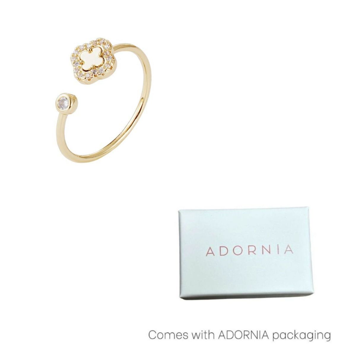 Adornia 14k Gold Plated CZ Open Band Clover Ring - thumbnail 5