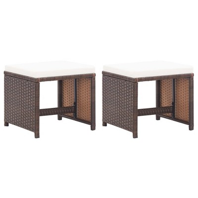 vidaXL Patio Stools 2 pcs with Cushions Poly Rattan Brown