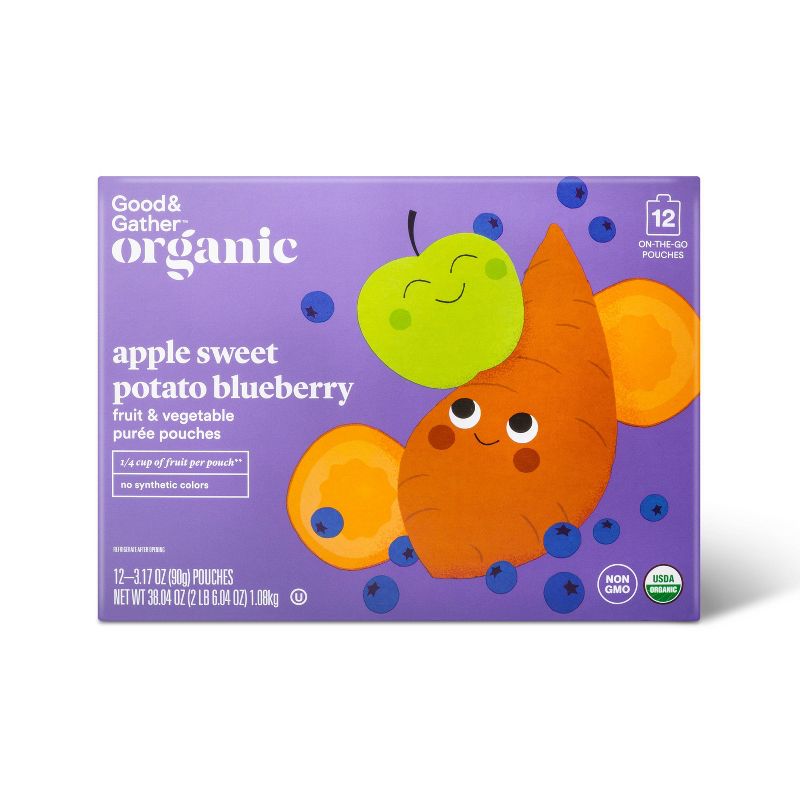 Organic Applesauce Pouches - Apple Sweet Potato Blueberry - 12ct - Good &#38; Gather&#8482;, 1 of 5