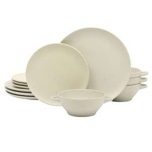 Gibson Elite Clover Hill 12-Piece Stoneware Dinnerware Set – Embossed with Matte Speckled Reactive Glaze, Service for 4 - 1 of 4