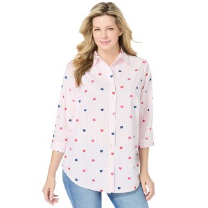 Woman Within Women's Plus Size Perfect Three Quarter Sleeve Shirt - 1 of 4