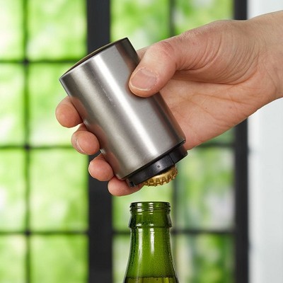 Stainless Steel Easy Push Bottle Opener with Magnetic Catcher