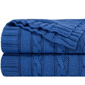 Cotton Cable Knit Blanket, Ultra-Soft Cozy Blanket for Couch & Bed Decor - NTBAY - 1 of 4