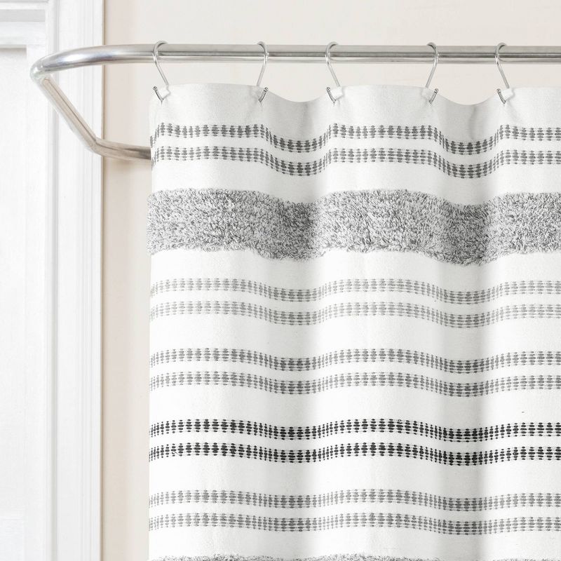 72&#34;x72&#34; Modern Tufted Striped Woven Yarn Dyed Eco Friendly Recycled Cotton Shower Curtain Gray - Lush D&#233;cor, 3 of 8