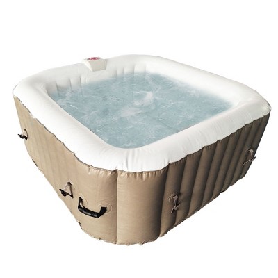 Brown and White 6-Person Square Inflatable Hot Tub Spa with Cover