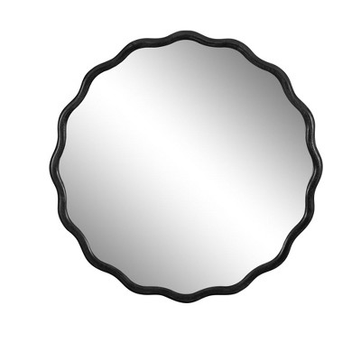 JUJABU 31" x 31" Modern Solid Wood Wavy Mirror for Bathroom, Bedroom, Living Room, Entryway