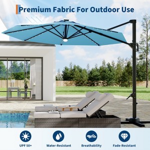 10FT Cantilever Umbrella w/ Solar Lights, 360° Rotation & Tilt, Easy Crank, UV Protection for Pool, Deck, Backyard - 1 of 4