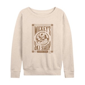 Women's - Disney - Mickeys Ski Shop Light Shirts Only Lightweight French Terry Wide Neck Long Sleeve Shirt - 1 of 4