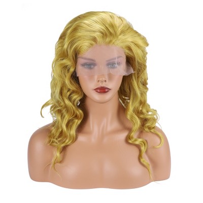Unique Bargains Women's Medium Long Body Wave Lace Front Wigs with Wig Cap 16" Gold Tone 1 Pc