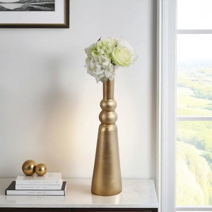 Decorative Vase - Metal Aluminum Sculptural Neck Design - Gold Metallic Finish - Modern Accent for Home Office Bedroom Living Room Décor - 1 of 4